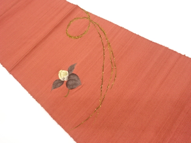 手織り紬蔦に花葉模様織出し名古屋帯